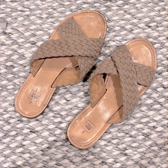 Boho Braided Taupe Tan Slides Flats Sandals - Picture 2 of 5